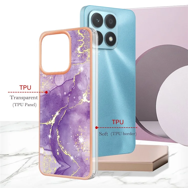 ИБ Серия IМD-2 IМD Мраморный рисунок Чехол для телефона для Honor X8a 4G, Электрохимическое покрытие Мягкий TPU Чехол для телефона - Фиолетовый 002 