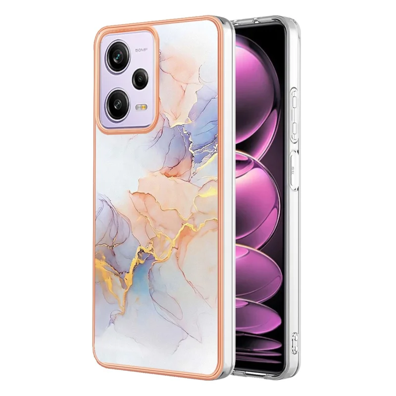 YB IMD Series-1 per Xiaomi Redmi Note 12 Pro 5G / Poco X5 Pro 5G / Redmi Note 12 Pro Speed 5G Marble Floral Pattern Phone Case TPU Cover - Milky Way Marble White
