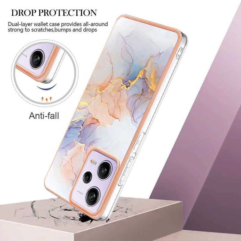 YB IMD Series-1 per Xiaomi Redmi Note 12 Pro 5G / Poco X5 Pro 5G / Redmi Note 12 Pro Speed 5G Marble Floral Pattern Phone Case TPU Cover - Milky Way Marble White