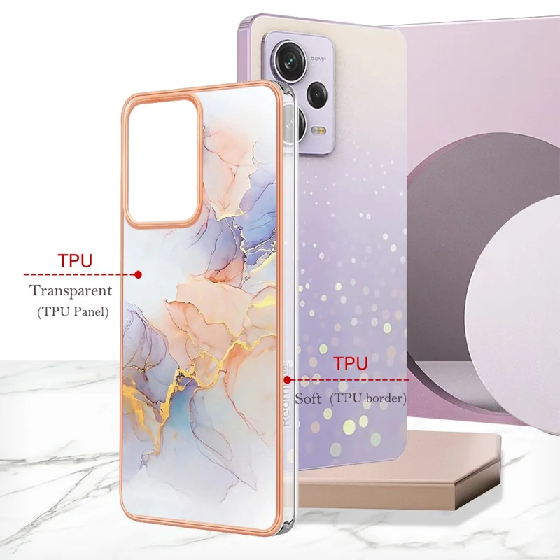 YB IMD Series-1 per Xiaomi Redmi Note 12 Pro 5G / Poco X5 Pro 5G / Redmi Note 12 Pro Speed 5G Marble Floral Pattern Phone Case TPU Cover - Milky Way Marble White