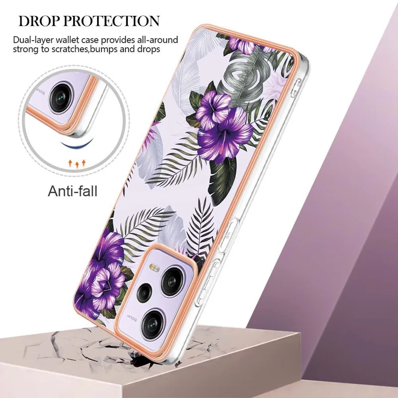 For Xiaomi Redmi Note 12 Pro 5G / Poco X5 Pro 5G / Note 12 Pro Speed 5G Case IMD Marble Flower Pattern TPU Back Cover - Purple Flower