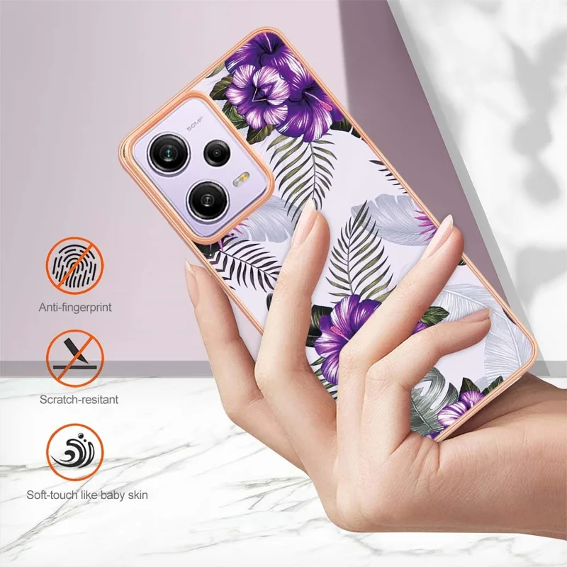 For Xiaomi Redmi Note 12 Pro 5G / Poco X5 Pro 5G / Note 12 Pro Speed 5G Case IMD Marble Flower Pattern TPU Back Cover - Purple Flower