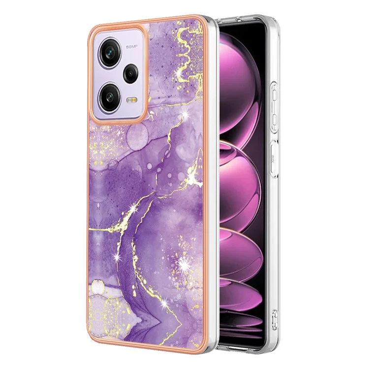 YB IMD Series-2 Para Xiaomi Poco X5 Pro 5G / Redmi Note 12 Pro Speed ​​5g / Nota 12 Pro 5G PU Case de Teléfono Patrón de Mármol IMD Electroplating Back Cover - Morado 002