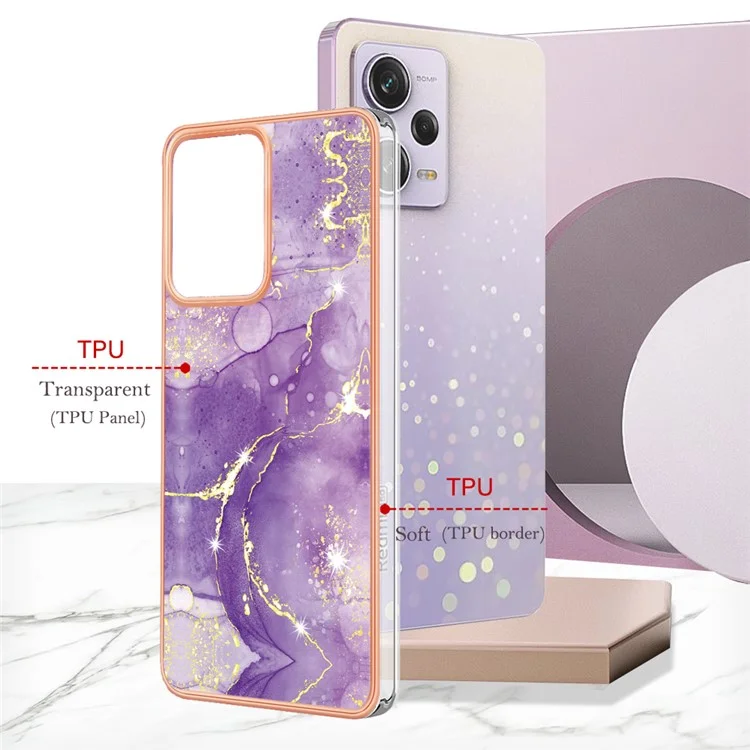 YB IMD Series-2 Para Xiaomi Poco X5 Pro 5G / Redmi Note 12 Pro Speed ​​5g / Nota 12 Pro 5G PU Case de Teléfono Patrón de Mármol IMD Electroplating Back Cover - Morado 002