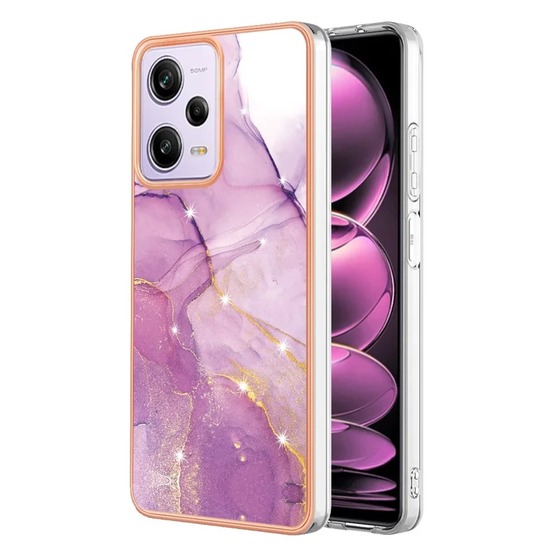 For Xiaomi Poco X5 Pro 5G / Redmi Note 12 Pro Speed 5G / Note 12 Pro 5G TPU Case with IMD Marble Pattern Electroplated Back Cover - Purple 001