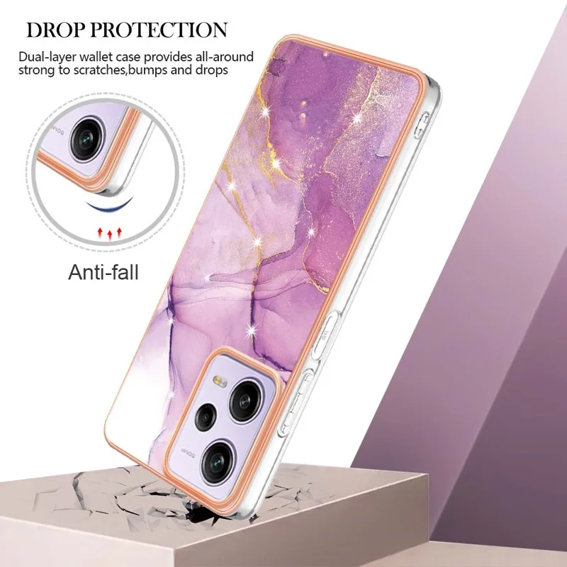 For Xiaomi Poco X5 Pro 5G / Redmi Note 12 Pro Speed 5G / Note 12 Pro 5G TPU Case with IMD Marble Pattern Electroplated Back Cover - Purple 001