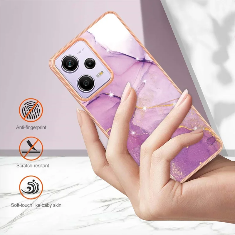 For Xiaomi Poco X5 Pro 5G / Redmi Note 12 Pro Speed 5G / Note 12 Pro 5G TPU Case with IMD Marble Pattern Electroplated Back Cover - Purple 001