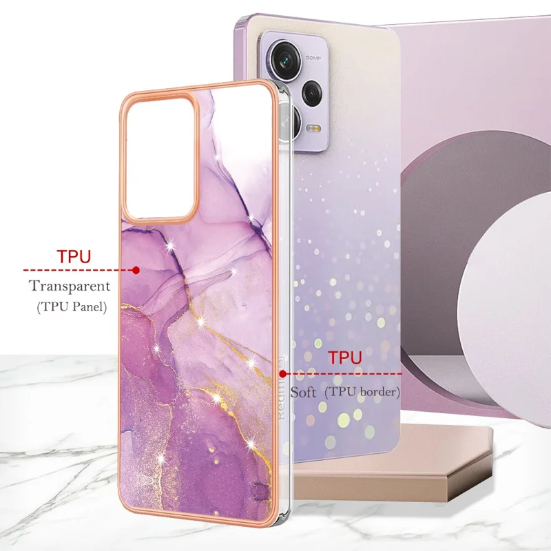 For Xiaomi Poco X5 Pro 5G / Redmi Note 12 Pro Speed 5G / Note 12 Pro 5G TPU Case with IMD Marble Pattern Electroplated Back Cover - Purple 001