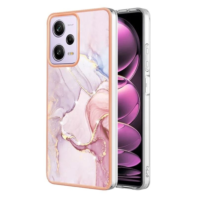 For Xiaomi Poco X5 Pro 5G / Redmi Note 12 Pro Speed 5G / Note 12 Pro 5G TPU Case with IMD Marble Pattern Electroplated Back Cover - Rose Gold 005