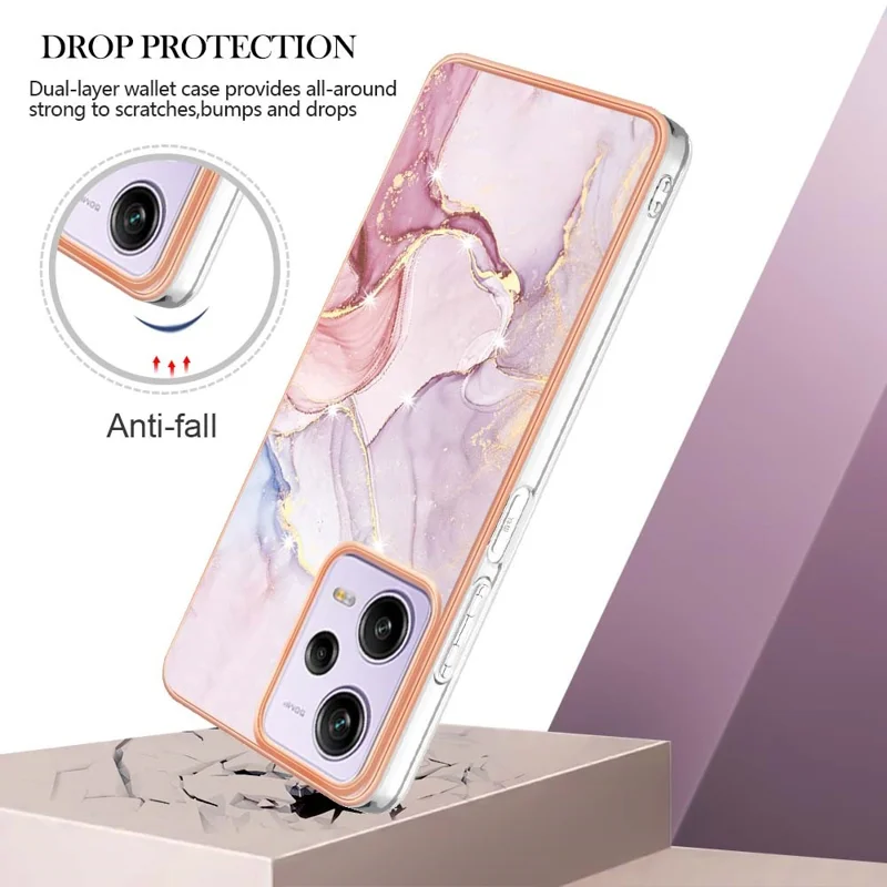 For Xiaomi Poco X5 Pro 5G / Redmi Note 12 Pro Speed 5G / Note 12 Pro 5G TPU Case with IMD Marble Pattern Electroplated Back Cover - Rose Gold 005