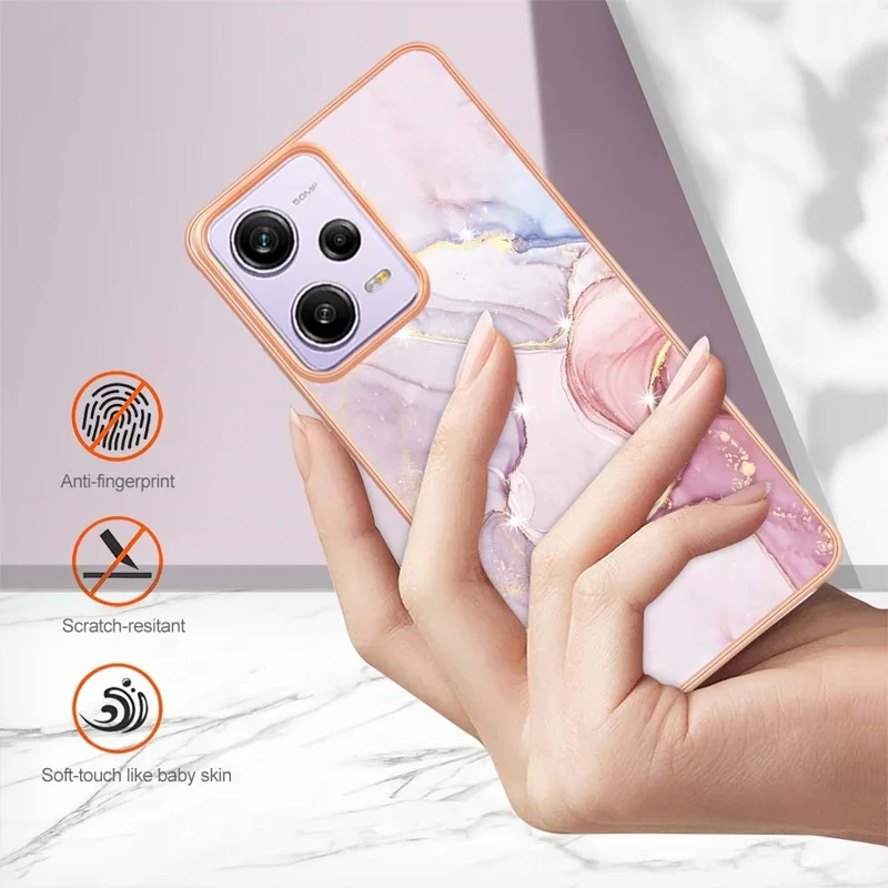 For Xiaomi Poco X5 Pro 5G / Redmi Note 12 Pro Speed 5G / Note 12 Pro 5G TPU Case with IMD Marble Pattern Electroplated Back Cover - Rose Gold 005