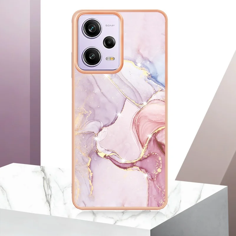 For Xiaomi Poco X5 Pro 5G / Redmi Note 12 Pro Speed 5G / Note 12 Pro 5G TPU Case with IMD Marble Pattern Electroplated Back Cover - Rose Gold 005