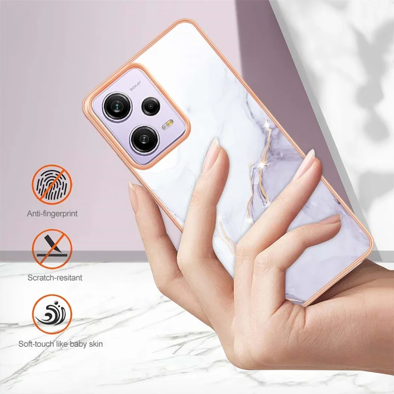 For Xiaomi Poco X5 Pro 5G / Redmi Note 12 Pro Speed 5G / Note 12 Pro 5G TPU Case with IMD Marble Pattern Electroplated Back Cover - White 006