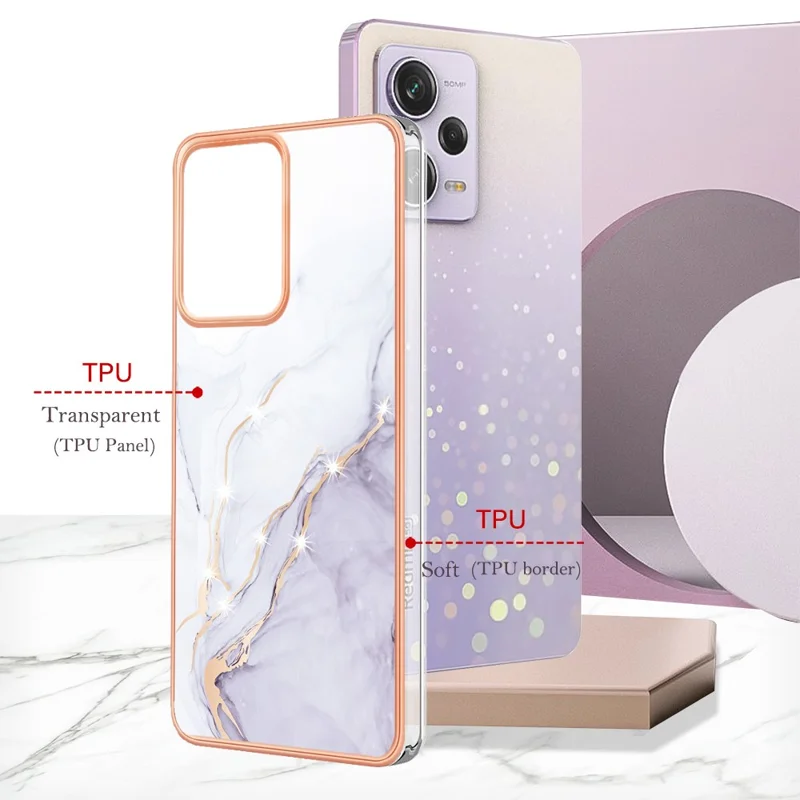 YB IMD Series-2 Para Xiaomi Poco X5 Pro 5G / Redmi Note 12 Pro Speed ​​5g / Nota 12 Pro 5G PU Case de Teléfono Patrón de Mármol IMD Electroplating Back Cover - Blanco 006