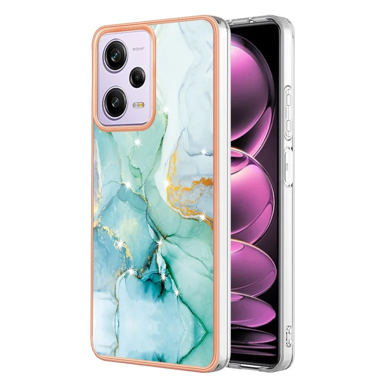 For Xiaomi Poco X5 Pro 5G / Redmi Note 12 Pro Speed 5G / Note 12 Pro 5G TPU Case with IMD Marble Pattern Electroplated Back Cover - Green 003