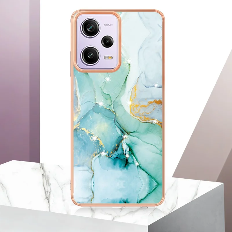 For Xiaomi Poco X5 Pro 5G / Redmi Note 12 Pro Speed 5G / Note 12 Pro 5G TPU Case with IMD Marble Pattern Electroplated Back Cover - Green 003