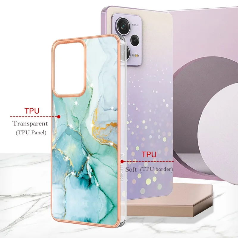 For Xiaomi Poco X5 Pro 5G / Redmi Note 12 Pro Speed 5G / Note 12 Pro 5G TPU Case with IMD Marble Pattern Electroplated Back Cover - Green 003