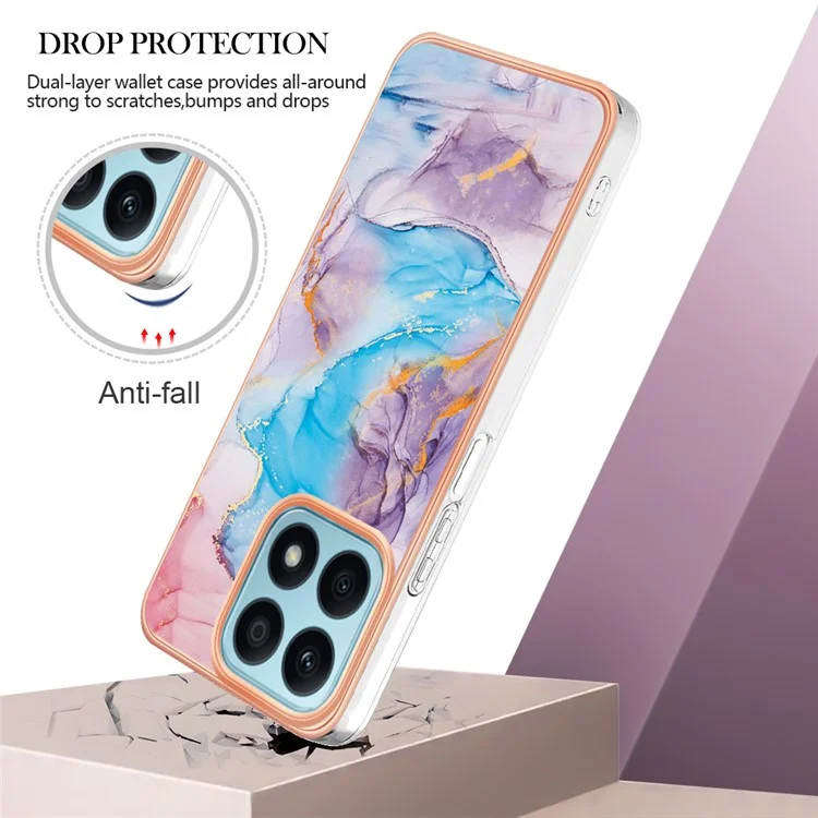 YB IMD Series-1 para Honor X8a 4G Marble Floral Pattern IMD Funda de teléfono Electrochapado TPU a prueba de caídas - Milky Way Marble Blue