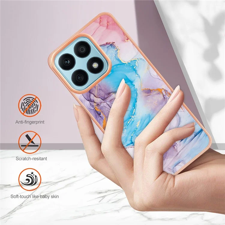 YB IMD Series-1 para Honor X8a 4G Marble Floral Pattern IMD Funda de teléfono Electrochapado TPU a prueba de caídas - Milky Way Marble Blue