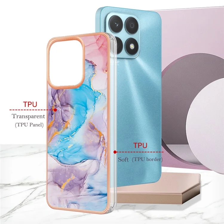 YB IMD Series-1 para Honor X8a 4G Marble Floral Pattern IMD Funda de teléfono Electrochapado TPU a prueba de caídas - Milky Way Marble Blue