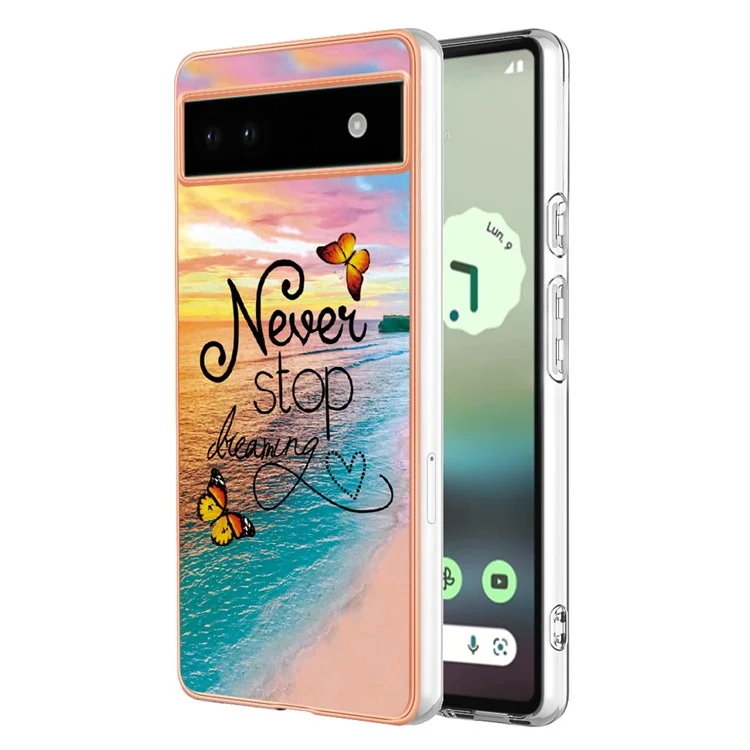 For Google Pixel 6a Case with IMD Marble Flower Pattern TPU Mobile Back Cover - Never Stop Dreaming