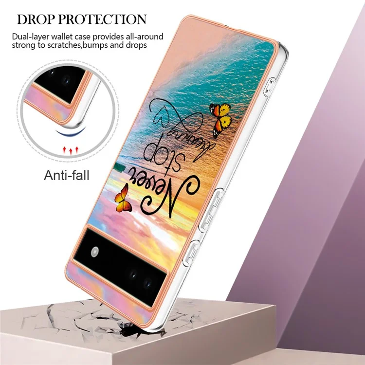 For Google Pixel 6a Case with IMD Marble Flower Pattern TPU Mobile Back Cover - Never Stop Dreaming