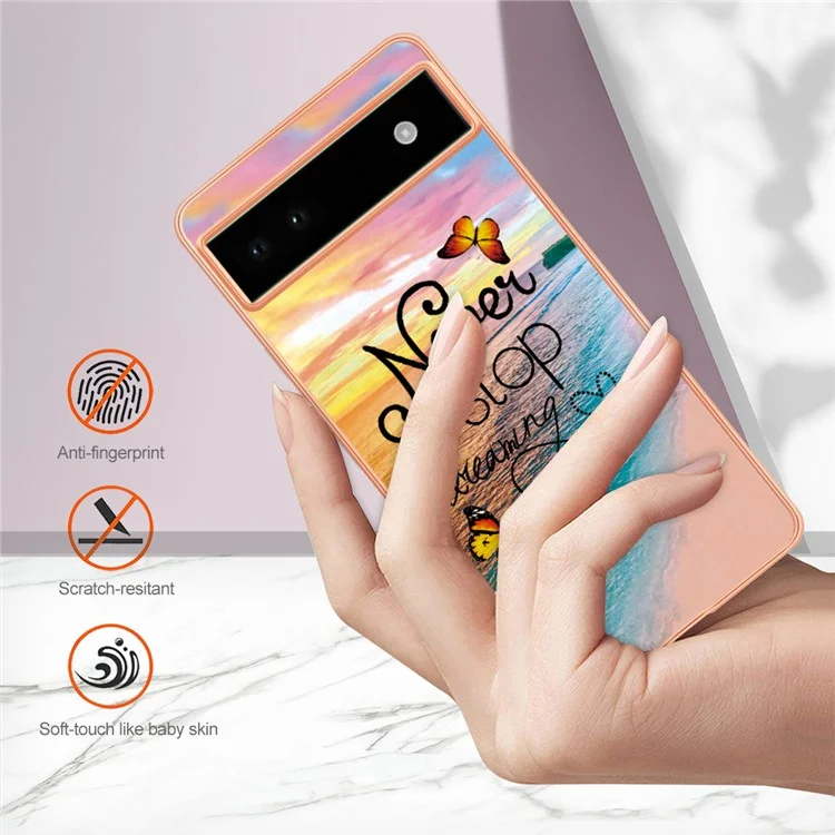 For Google Pixel 6a Case with IMD Marble Flower Pattern TPU Mobile Back Cover - Never Stop Dreaming