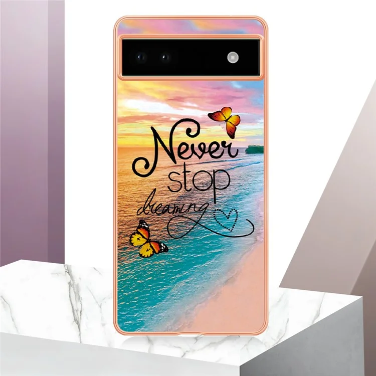For Google Pixel 6a Case with IMD Marble Flower Pattern TPU Mobile Back Cover - Never Stop Dreaming