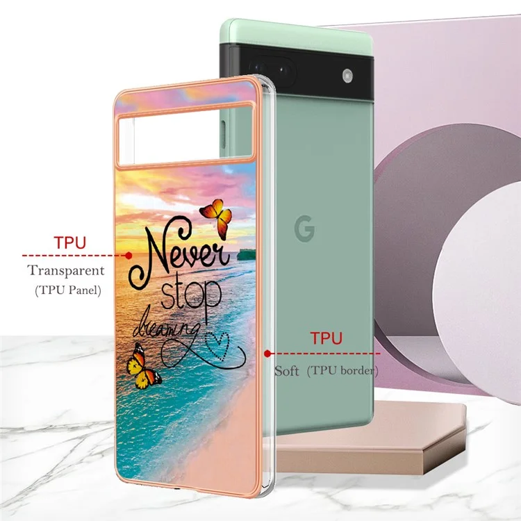 For Google Pixel 6a Case with IMD Marble Flower Pattern TPU Mobile Back Cover - Never Stop Dreaming