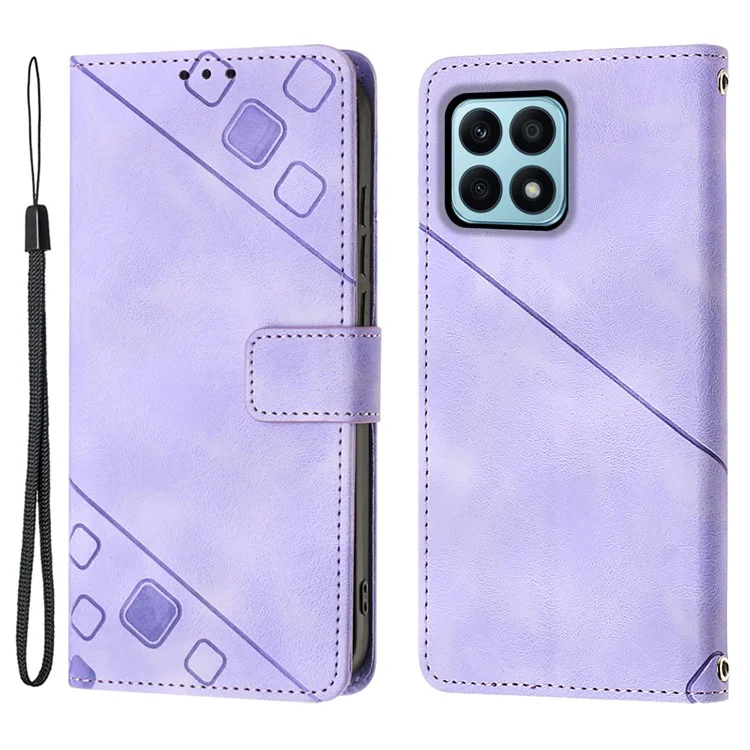 PT005 YB Imprinting Series-6 para Honor X8a 4G Funda Protectora de Cuero y Soporte Tipo Billetera para Teléfono - Púrpura Claro