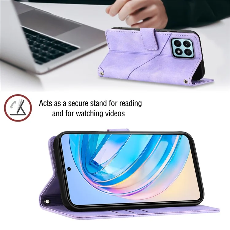 PT005 YB Imprinting Series-6 para Honor X8a 4G Funda Protectora de Cuero y Soporte Tipo Billetera para Teléfono - Púrpura Claro