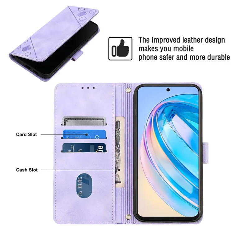 PT005 YB Imprinting Series-6 para Honor X8a 4G Funda Protectora de Cuero y Soporte Tipo Billetera para Teléfono - Púrpura Claro