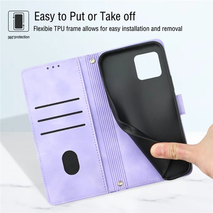 PT005 YB Imprinting Series-6 para Honor X8a 4G Funda Protectora de Cuero y Soporte Tipo Billetera para Teléfono - Púrpura Claro