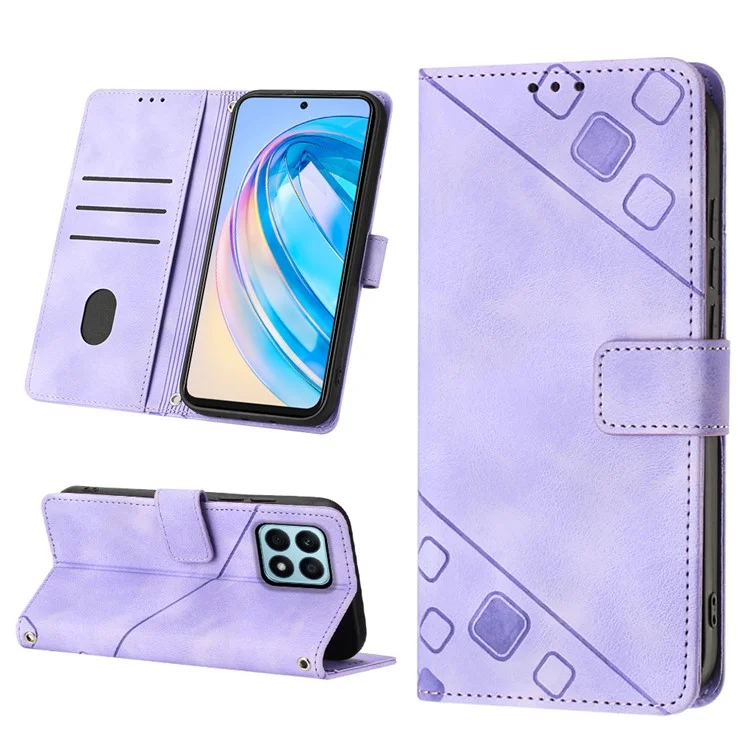 PT005 YB Imprinting Series-6 para Honor X8a 4G Funda Protectora de Cuero y Soporte Tipo Billetera para Teléfono - Púrpura Claro