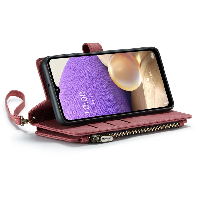 CASEME C30 Serie Reißverschluss-Ledertelefonhülle für Samsung Galaxy A23 4G / 5G (Globalversion) / M23 5G / F23 5G, Ständer 10 Kartenfächer, Brieftasche - Rot