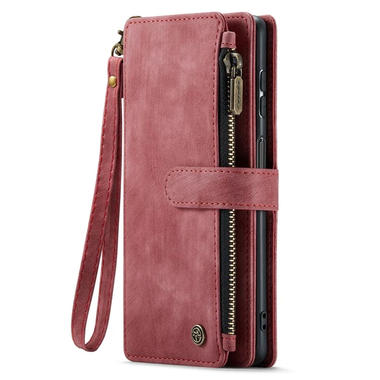 CASEME C30 Series para Samsung Galaxy A24 4G (162,1 x 77,6 x 8,3 mm) Funda de Teléfono de Piel de PU con Soporte y Cremallera, 10 Ranuras para Tarjetas y Billetera - Rojo