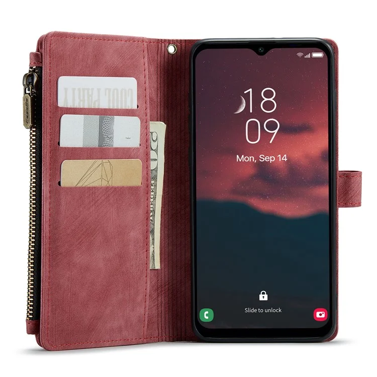 CASEME C30 Series para Samsung Galaxy A24 4G (162,1 x 77,6 x 8,3 mm) Funda de Teléfono de Piel de PU con Soporte y Cremallera, 10 Ranuras para Tarjetas y Billetera - Rojo