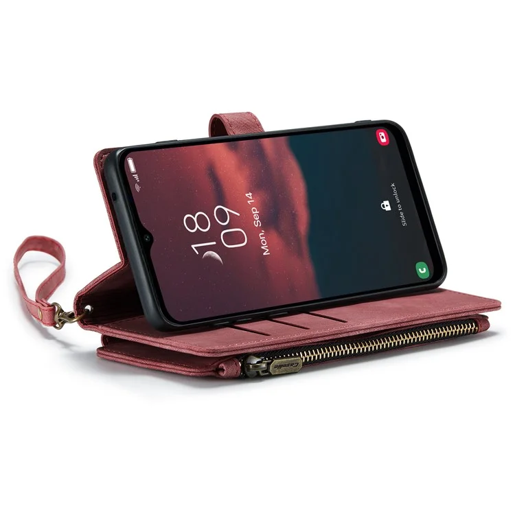CASEME C30 Series para Samsung Galaxy A24 4G (162,1 x 77,6 x 8,3 mm) Funda de Teléfono de Piel de PU con Soporte y Cremallera, 10 Ranuras para Tarjetas y Billetera - Rojo