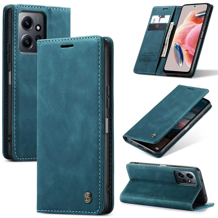CASEME 013 Series Para Xiaomi Redmi Note 12 4G Capa de Celular em Couro PU com Suporte Anti-queda - Azul