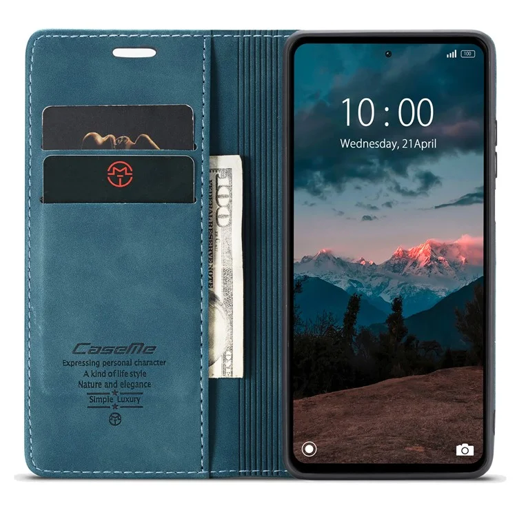 CASEME 013 Series Para Xiaomi Redmi Note 12 4G Capa de Celular em Couro PU com Suporte Anti-queda - Azul