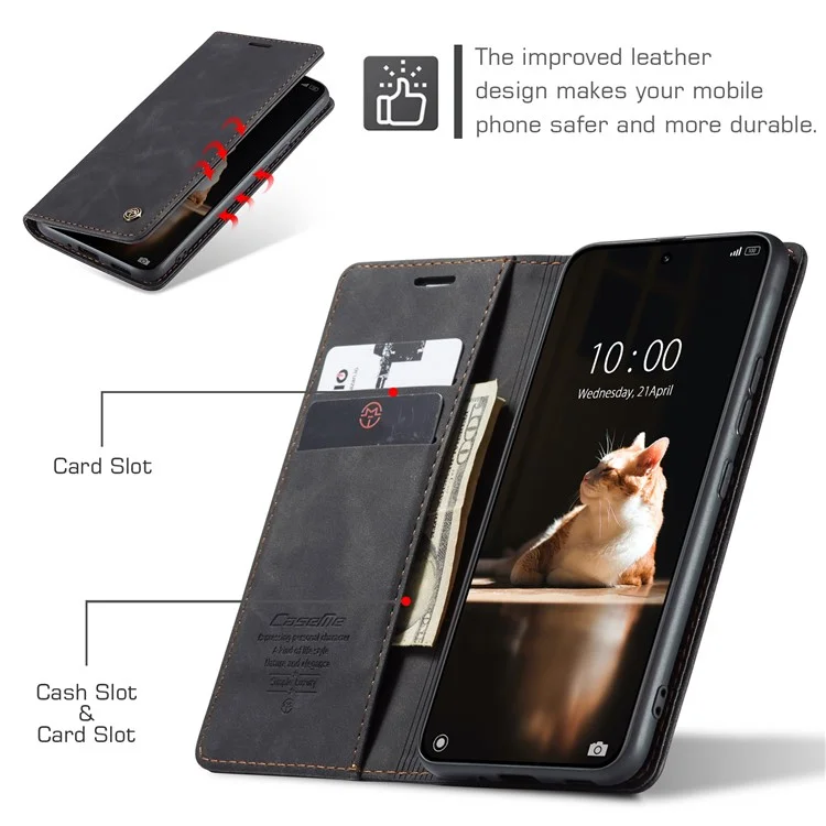 CASEME 013 Серия для Xiaomi 13 5G PU кожаный чехол-книжка для телефона Защитный чехол-портмоне - черный
