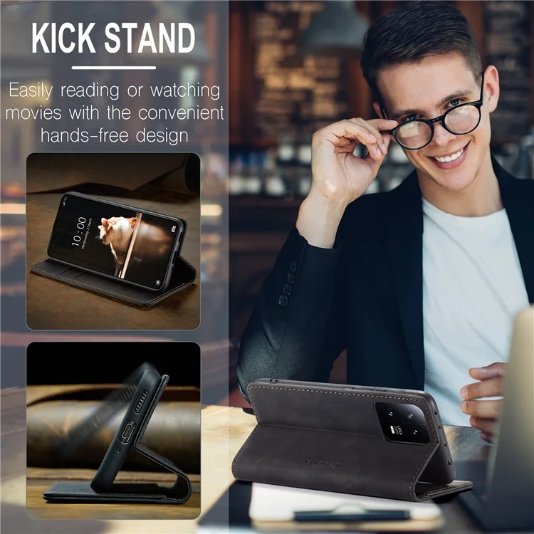 CASEME 013 Серия для Xiaomi 13 5G PU кожаный чехол-книжка для телефона Защитный чехол-портмоне - черный