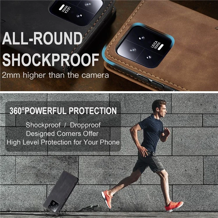 CASEME 013 Серия для Xiaomi 13 5G PU кожаный чехол-книжка для телефона Защитный чехол-портмоне - черный