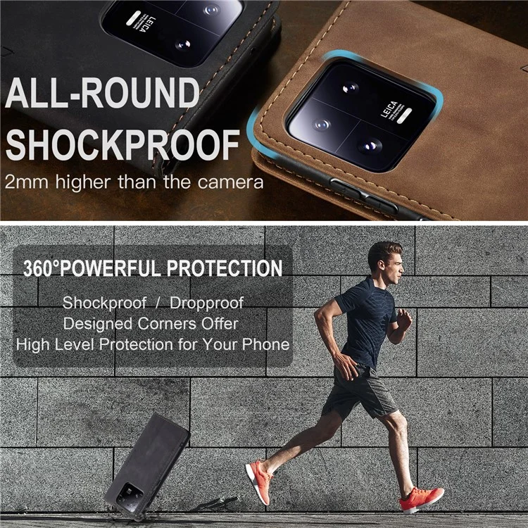 CASEME 013 Série Para Xiaomi 13 Pro 5G Carteira Suporte Capa de Telefone Capa de Couro para Telefone - Preto