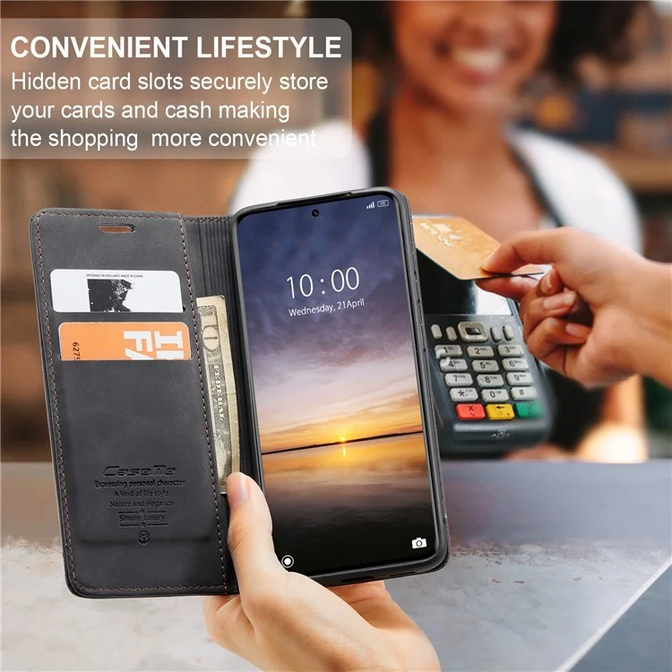 CASEME 013 Série Para Xiaomi 13 Pro 5G Carteira Suporte Capa de Telefone Capa de Couro para Telefone - Preto