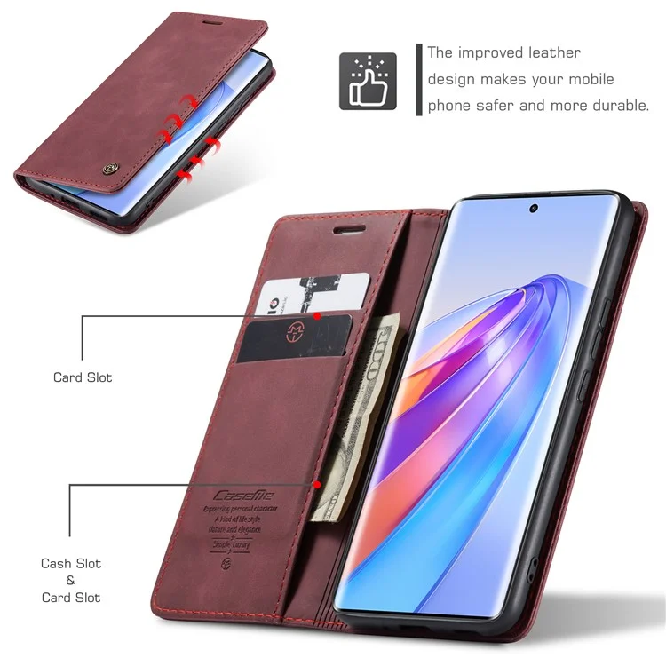 CASEME 013 Series For Honor X40 5G / X9a 5G / Magic5 Lite 5G Phone Case PU Leather Wallet Stand Cover - Wine Red