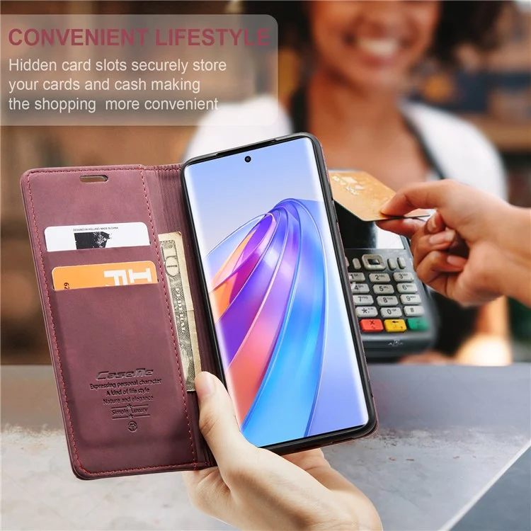 CASEME 013 Serie per Honor X40 5G / X9a 5G / Magic5 Lite 5G Custodia Telefonica in Pelle PU Portafoglio con Supporto - Rosso Vino