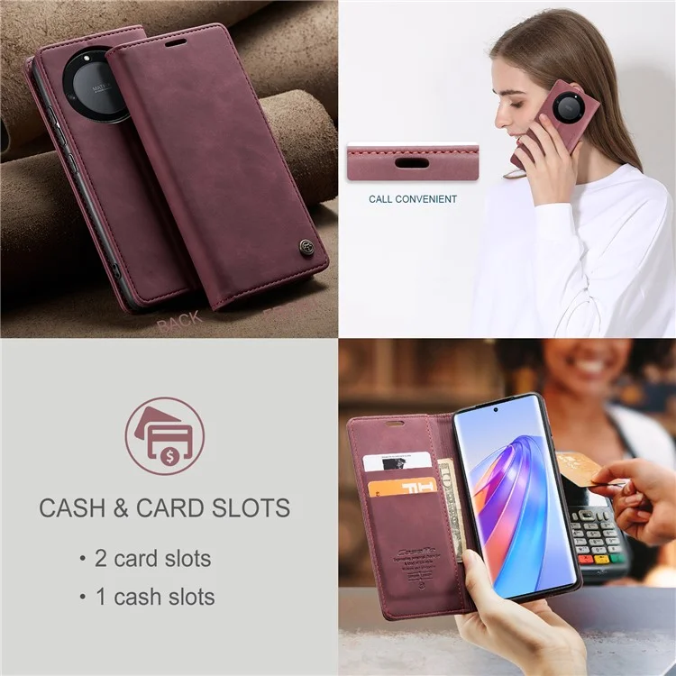 CASEME 013 Serie per Honor X40 5G / X9a 5G / Magic5 Lite 5G Custodia Telefonica in Pelle PU Portafoglio con Supporto - Rosso Vino