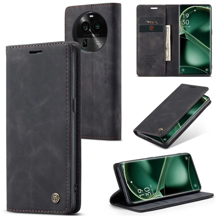 CASEME 013 Серия для Oppo Find X6 Чехол-книжка из искусственной кожи с подставкой и защитой - Черный