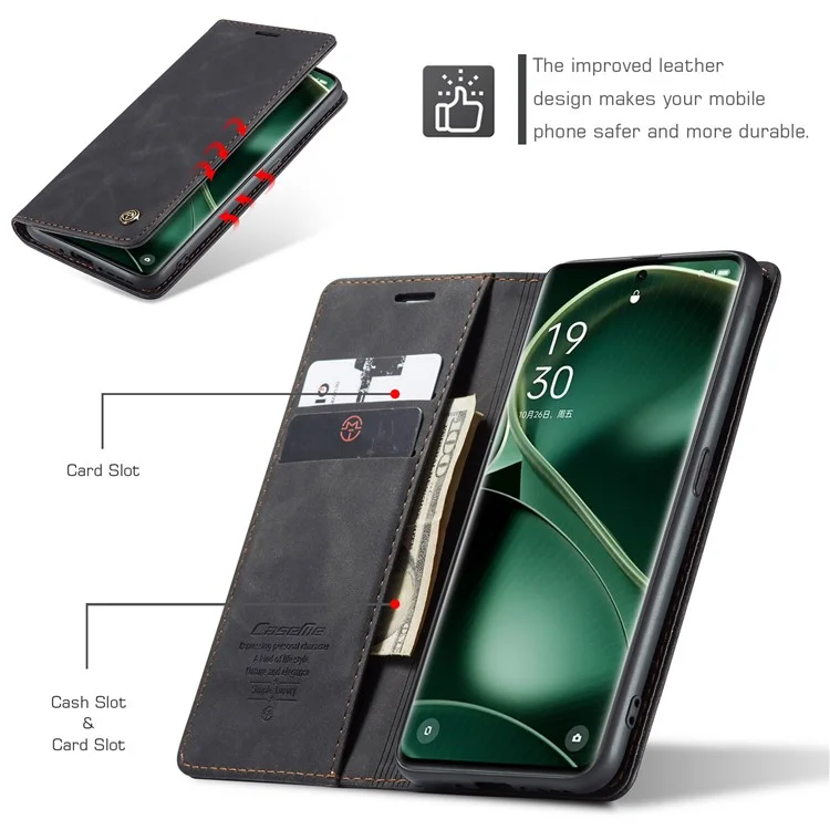 CASEME 013 Серия для Oppo Find X6 Чехол-книжка из искусственной кожи с подставкой и защитой - Черный